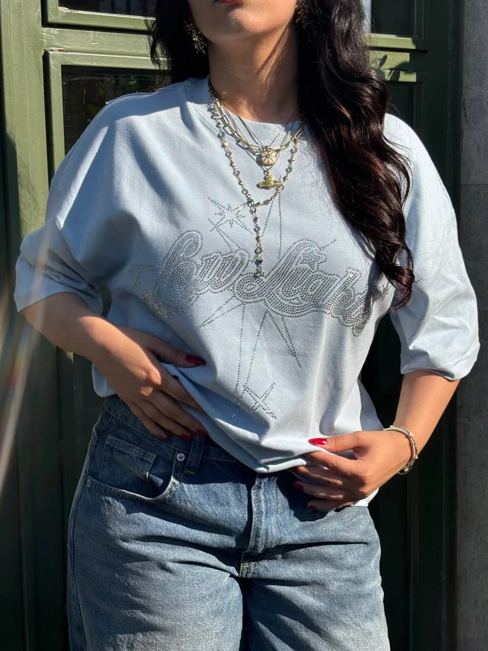 Taşlı Oversize Tshirt - 1