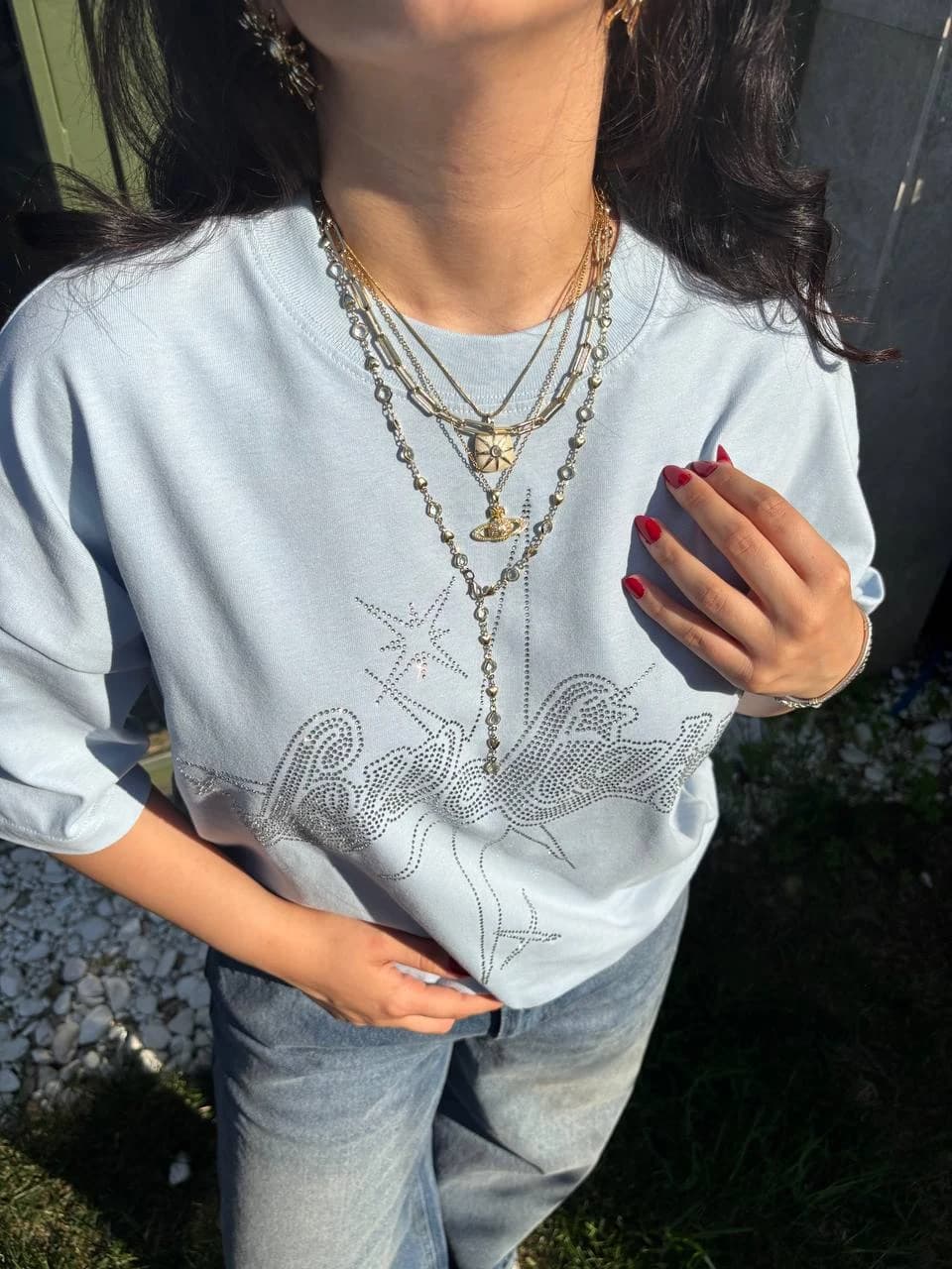 Taşlı Oversize Tshirt - 2